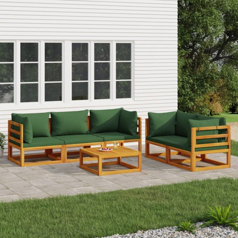 vidaXL 6-tlg. Garten-Lounge-Set mit Grünen Kissen Massivholz vidaXL 6-tlg. Garten-Lounge-Set mit Grünen Kissen Massivholz