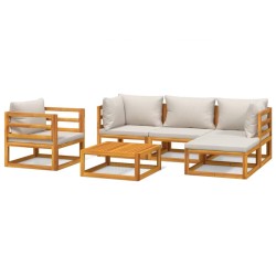 vidaXL 6-tlg. Garten-Lounge-Set mit Hellgrauen Kissen Massivholz