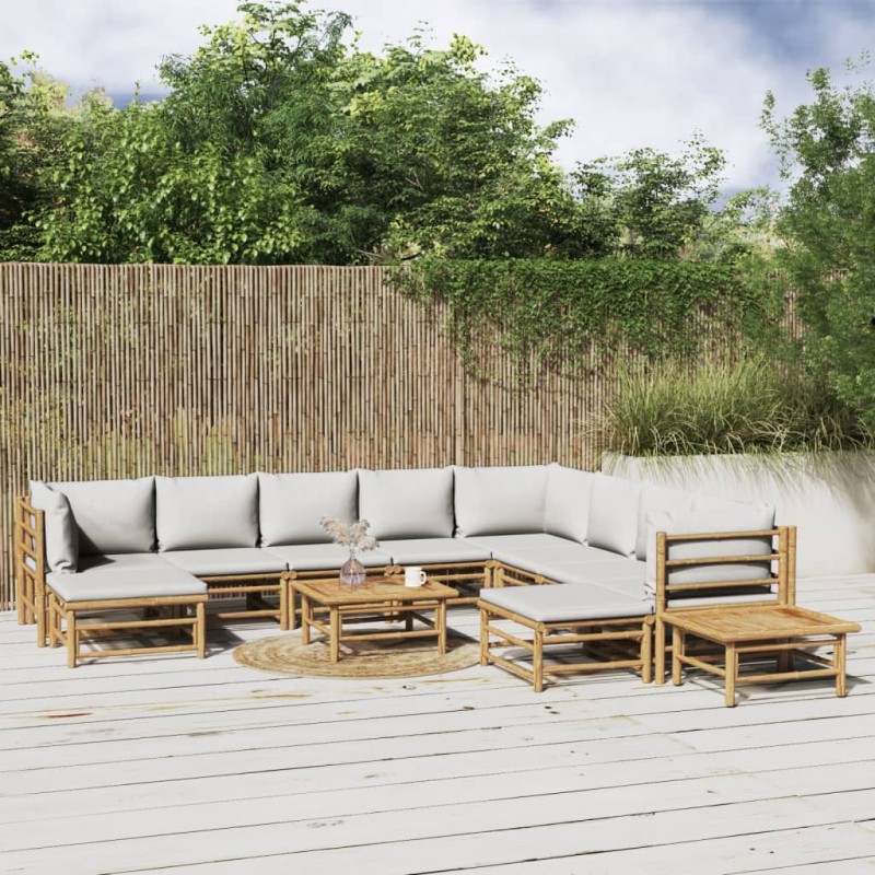 vidaXL 12-tlg. Garten-Lounge-Set mit Hellgrauen Kissen Bambus vidaXL 12-tlg. Garten-Lounge-Set mit Hellgrauen Kissen Bambus