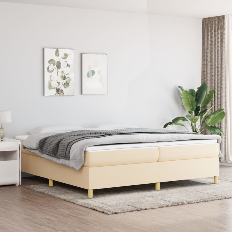 vidaXL Boxspringbett mit Matratze Creme 200x200 cm Stoff vidaXL Boxspringbett mit Matratze Creme 200x200 cm Stoff