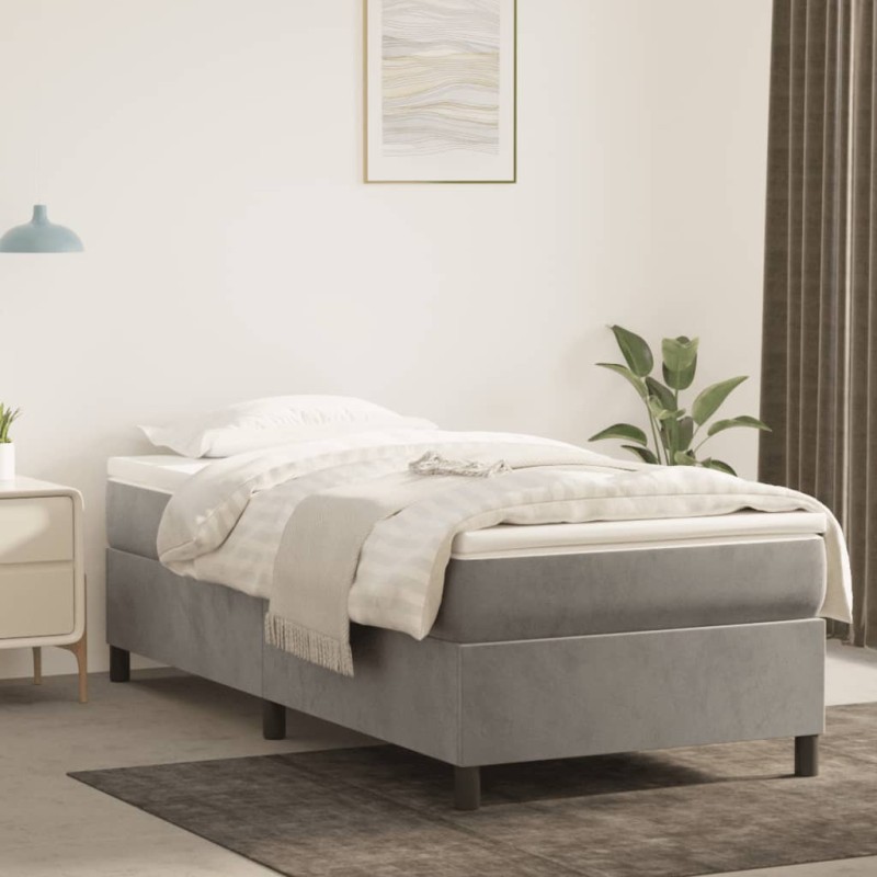 vidaXL Boxspringbett mit Matratze Hellgrau 100x200 cm Samt vidaXL Boxspringbett mit Matratze Hellgrau 100x200 cm Samt
