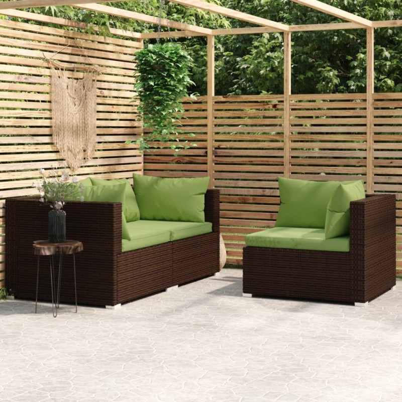 3-tlg. Garten-Lounge-Set mit Kissen Braun Poly Rattan 3-tlg. Garten-Lounge-Set mit Kissen Braun Poly Rattan