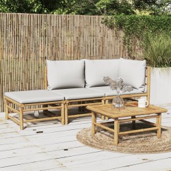 vidaXL 3-tlg. Garten-Lounge-Set mit Hellgrauen Kissen Bambus
