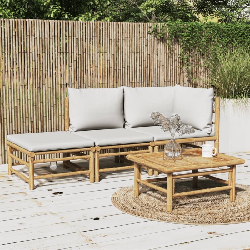 vidaXL 3-tlg. Garten-Lounge-Set mit Hellgrauen Kissen Bambus vidaXL 3-tlg. Garten-Lounge-Set mit Hellgrauen Kissen Bambus