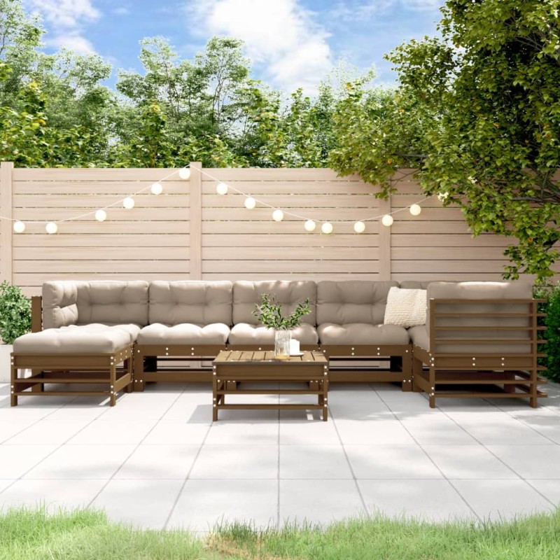 vidaXL 8-tlg. Garten-Lounge-Set mit Kissen Honigbraun Massivholz vidaXL 8-tlg. Garten-Lounge-Set mit Kissen Honigbraun Massivholz