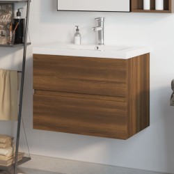 vidaXL Waschbeckenschrank mit Einbaubecken Braun Eiche Holzwerkstoff