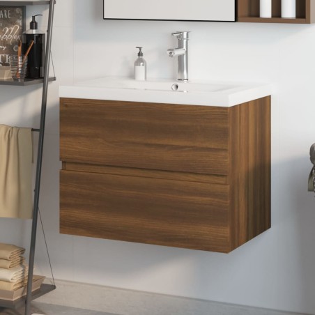 vidaXL Waschbeckenschrank mit Einbaubecken Braun Eiche Holzwerkstoff