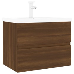 vidaXL Waschbeckenschrank mit Einbaubecken Braun Eiche Holzwerkstoff