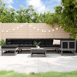 vidaXL 8-tlg. Garten-Lounge-Set mit Kissen Grau Massivholz