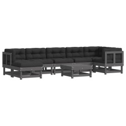 vidaXL 8-tlg. Garten-Lounge-Set mit Kissen Grau Massivholz