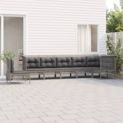 vidaXL 7-tlg. Garten-Lounge-Set mit Kissen Grau Poly Rattan