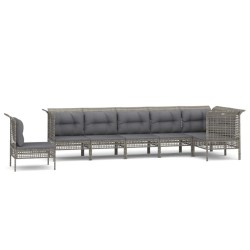 vidaXL 7-tlg. Garten-Lounge-Set mit Kissen Grau Poly Rattan