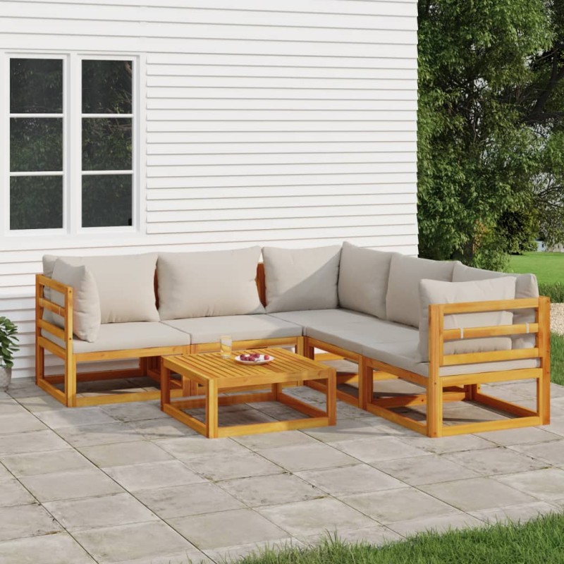 vidaXL 6-tlg. Garten-Lounge-Set mit Hellgrauen Kissen Massivholz vidaXL 6-tlg. Garten-Lounge-Set mit Hellgrauen Kissen Massivholz