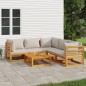 vidaXL 6-tlg. Garten-Lounge-Set mit Hellgrauen Kissen Massivholz vidaXL 6-tlg. Garten-Lounge-Set mit Hellgrauen Kissen Massivholz
