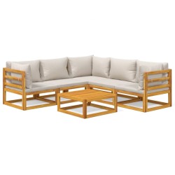 vidaXL 6-tlg. Garten-Lounge-Set mit Hellgrauen Kissen Massivholz