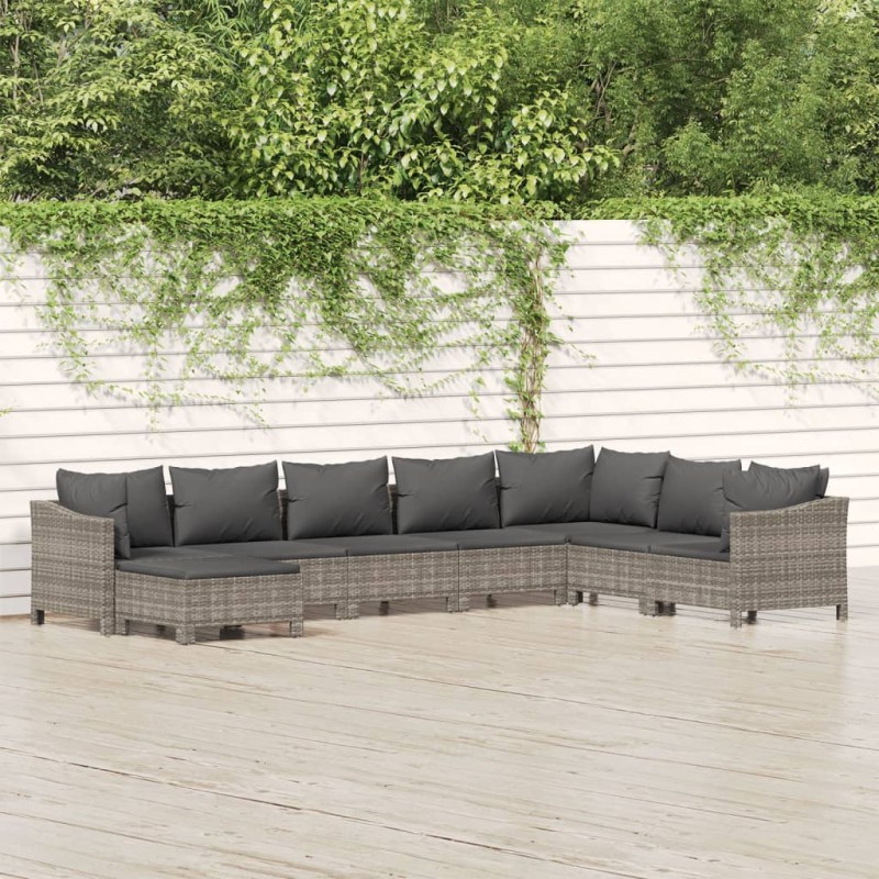 vidaXL 8-tlg. Garten-Lounge-Set mit Kissen Grau Poly Rattan vidaXL 8-tlg. Garten-Lounge-Set mit Kissen Grau Poly Rattan