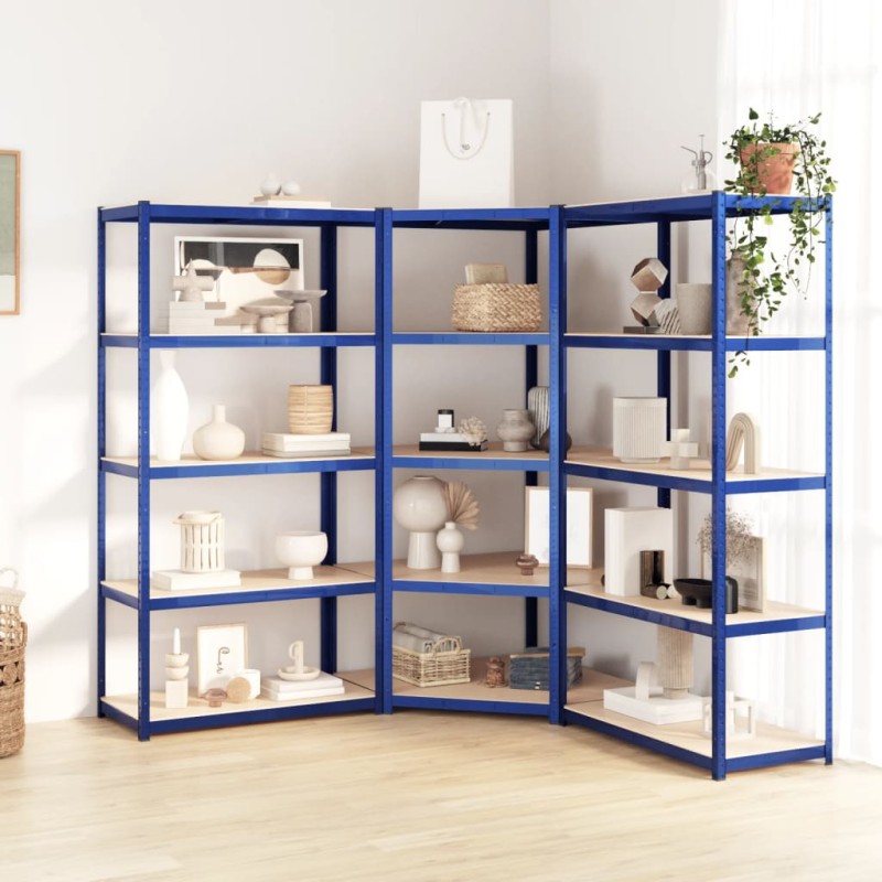vidaXL Regale mit 5 Böden 3 Stk. Blau Stahl & Holzwerkstoff vidaXL Regale mit 5 Böden 3 Stk. Blau Stahl & Holzwerkstoff