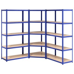 vidaXL Regale mit 5 Böden 3 Stk. Blau Stahl & Holzwerkstoff