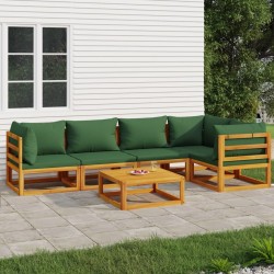 vidaXL 6-tlg. Garten-Lounge-Set mit Grünen Kissen Massivholz