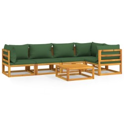 vidaXL 6-tlg. Garten-Lounge-Set mit Grünen Kissen Massivholz