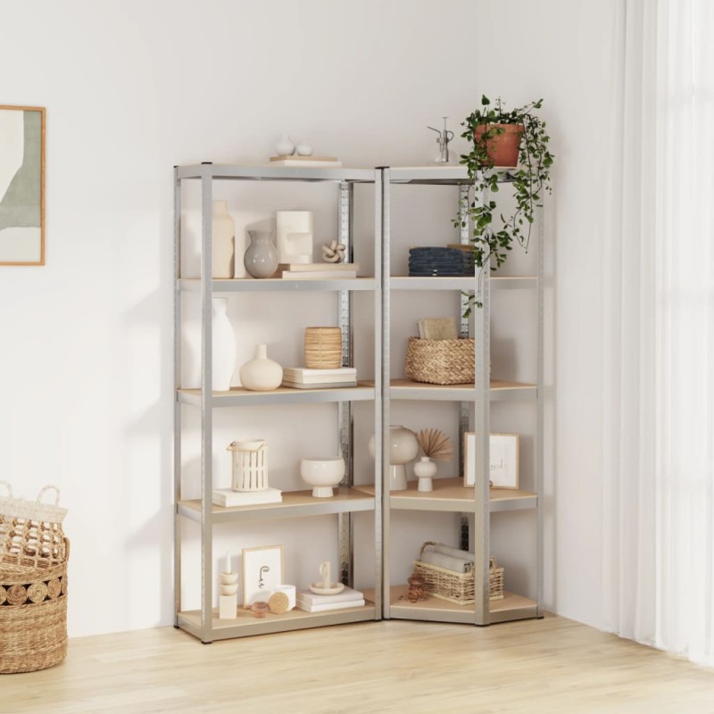 vidaXL Regale mit 5 Böden 2 Stk. Silbern Stahl & Holzwerkstoff vidaXL Regale mit 5 Böden 2 Stk. Silbern Stahl & Holzwerkstoff