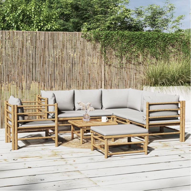 vidaXL 8-tlg. Garten-Lounge-Set mit Kissen Hellgrau Bambus vidaXL 8-tlg. Garten-Lounge-Set mit Kissen Hellgrau Bambus