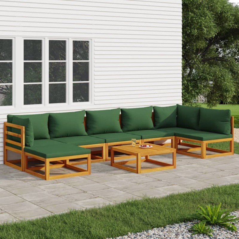 vidaXL 8-tlg. Garten-Lounge-Set mit Grünen Kissen Massivholz vidaXL 8-tlg. Garten-Lounge-Set mit Grünen Kissen Massivholz