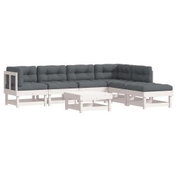 vidaXL 7-tlg. Garten-Lounge-Set mit Kissen Weiß Massivholz