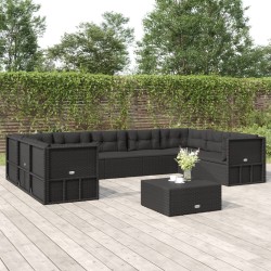 vidaXL 9-tlg. Garten-Lounge-Set mit Kissen Schwarz Poly Rattan