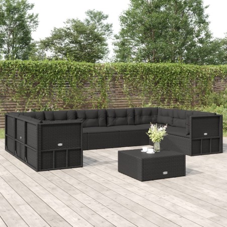 vidaXL 9-tlg. Garten-Lounge-Set mit Kissen Schwarz Poly Rattan