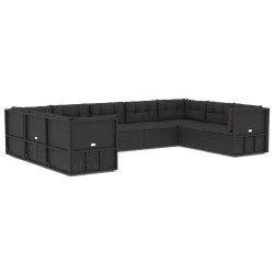 vidaXL 9-tlg. Garten-Lounge-Set mit Kissen Schwarz Poly Rattan
