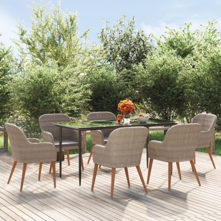 vidaXL 7-tlg. Garten-Essgruppe mit Kissen Braun