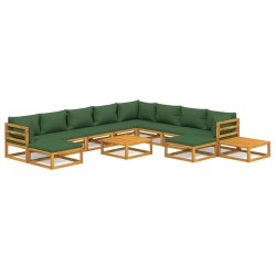 vidaXL 12-tlg. Garten-Lounge-Set mit Grünen Kissen Massivholz
