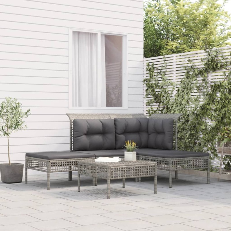 vidaXL 5-tlg. Garten-Lounge-Set mit Kissen Grau Poly Rattan vidaXL 5-tlg. Garten-Lounge-Set mit Kissen Grau Poly Rattan