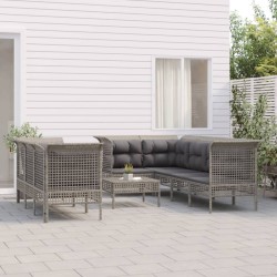vidaXL 9-tlg. Garten-Lounge-Set mit Kissen Grau Poly Rattan