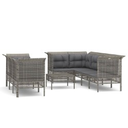 vidaXL 9-tlg. Garten-Lounge-Set mit Kissen Grau Poly Rattan