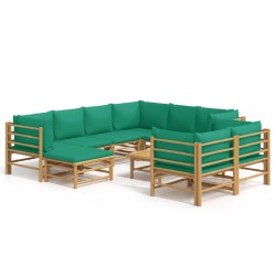 vidaXL 10-tlg. Garten-Lounge-Set mit Grünen Kissen Bambus
