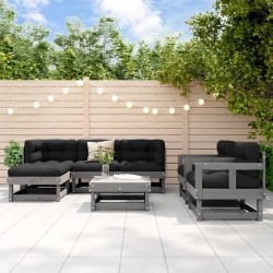 vidaXL 7-tlg. Garten-Lounge-Set mit Kissen Grau Massivholz