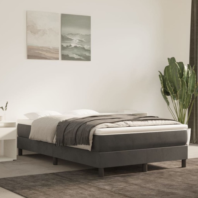 vidaXL Boxspringbett mit Matratze Dunkelgrau 120x200 cm Samt vidaXL Boxspringbett mit Matratze Dunkelgrau 120x200 cm Samt