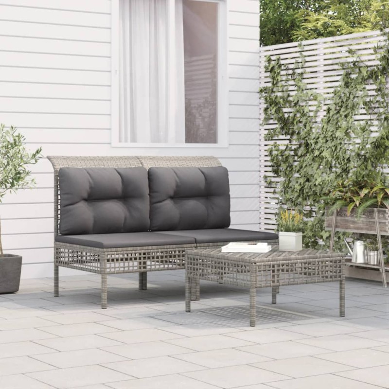vidaXL 3-tlg. Garten-Lounge-Set mit Kissen Grau Poly Rattan vidaXL 3-tlg. Garten-Lounge-Set mit Kissen Grau Poly Rattan