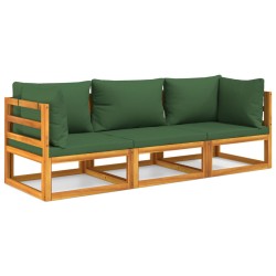 vidaXL 3-tlg. Garten-Lounge-Set mit Grünen Kissen Massivholz