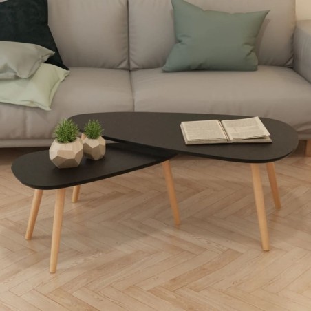 vidaXL Beistelltisch Set 2 Stk. Kiefernholz Massiv Schwarz