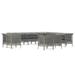 vidaXL 13-tlg. Garten-Lounge-Set mit Kissen Grau Poly Rattan