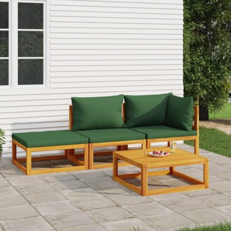 vidaXL 4-tlg. Garten-Lounge-Set mit Grünen Kissen Massivholz