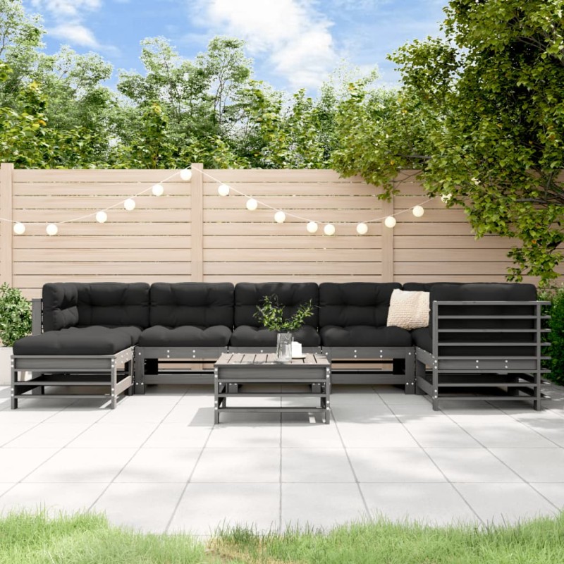 vidaXL 8-tlg. Garten-Lounge-Set mit Kissen Grau Massivholz vidaXL 8-tlg. Garten-Lounge-Set mit Kissen Grau Massivholz
