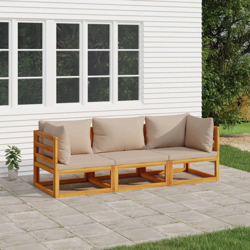 vidaXL 3-tlg. Garten-Lounge-Set mit Taupe Kissen Massivholz vidaXL 3-tlg. Garten-Lounge-Set mit Taupe Kissen Massivholz