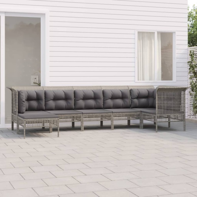 vidaXL 7-tlg. Garten-Lounge-Set mit Kissen Grau Poly Rattan vidaXL 7-tlg. Garten-Lounge-Set mit Kissen Grau Poly Rattan
