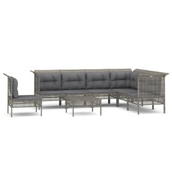 vidaXL 8-tlg. Garten-Lounge-Set mit Kissen Grau Poly Rattan