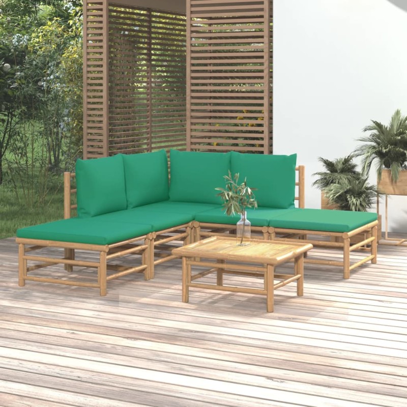 vidaXL 6-tlg. Garten-Lounge-Set mit Grünen Kissen Bambus vidaXL 6-tlg. Garten-Lounge-Set mit Grünen Kissen Bambus