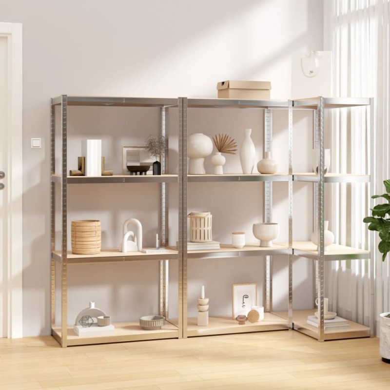 vidaXL Regale mit 4 Böden 3 Stk. Silbern Stahl & Holzwerkstoff vidaXL Regale mit 4 Böden 3 Stk. Silbern Stahl & Holzwerkstoff